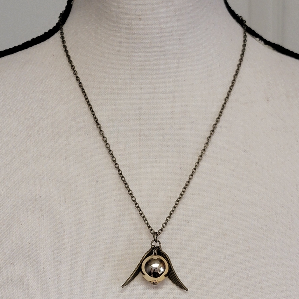 Harry Potter Golden Snitch Necklace 20 Brass Gold Tone Pendant Wings Quidditch 11$
